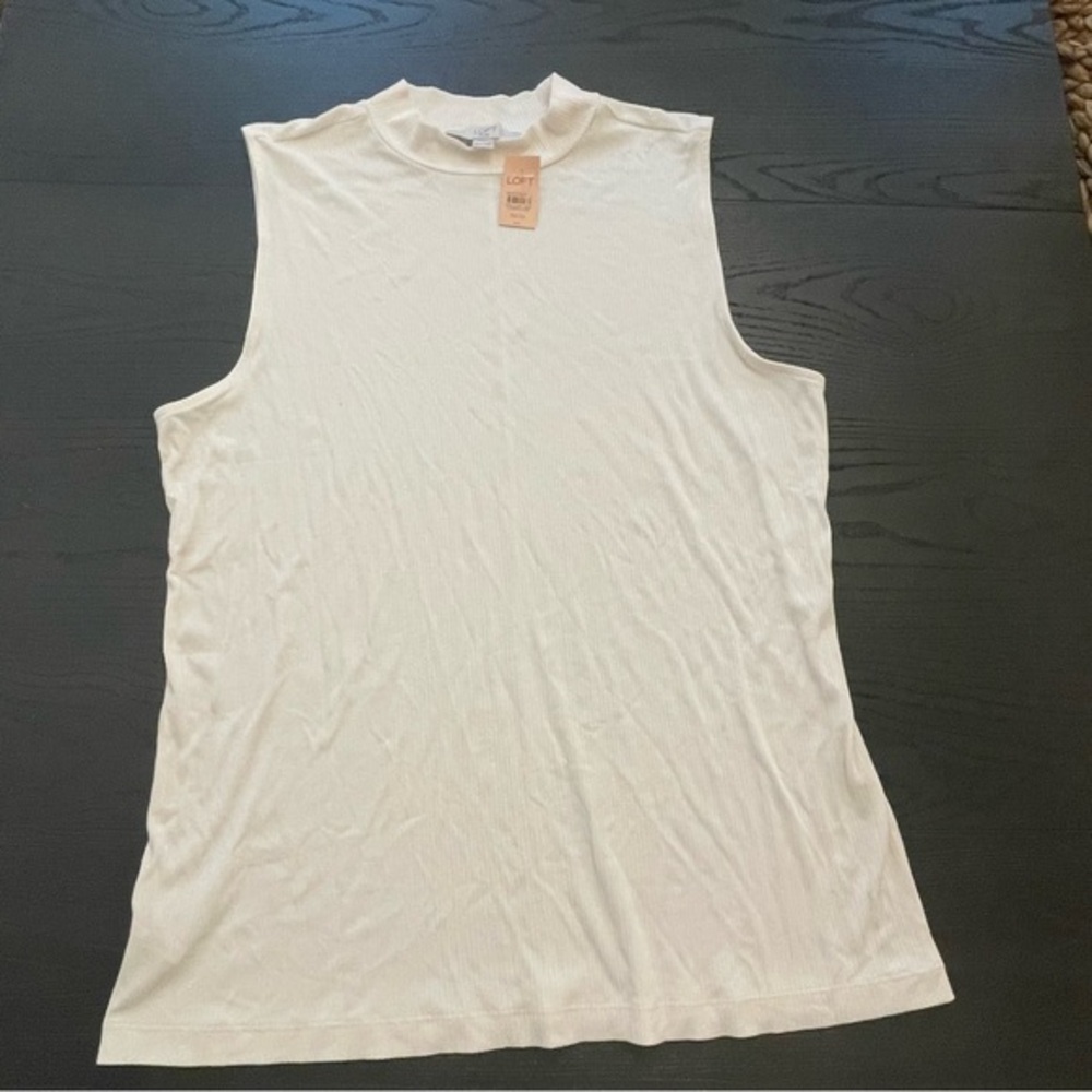 Women's LOFT Ribbed Mock Neck Tank 20/22 Plus Ivory Color